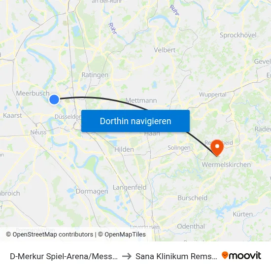 D-Merkur Spiel-Arena/Messe Nord to Sana Klinikum Remscheid map