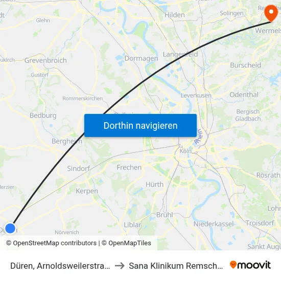 Düren, Arnoldsweilerstraße to Sana Klinikum Remscheid map