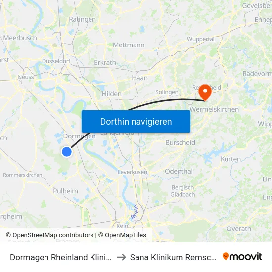 Dormagen Rheinland Klinikum to Sana Klinikum Remscheid map
