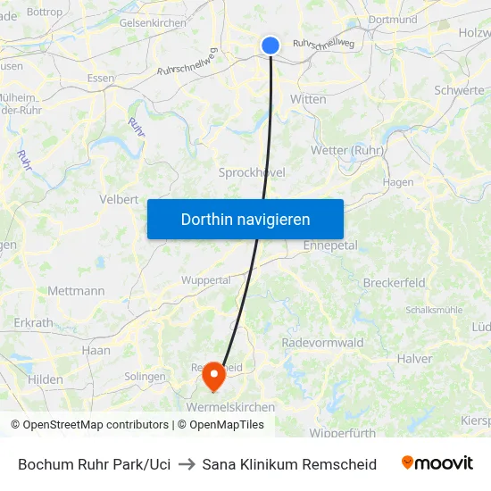 Bochum Ruhr Park/Uci to Sana Klinikum Remscheid map
