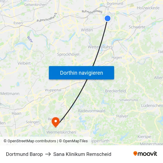 Dortmund Barop to Sana Klinikum Remscheid map