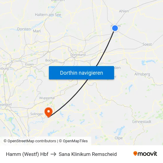 Hamm (Westf) Hbf to Sana Klinikum Remscheid map