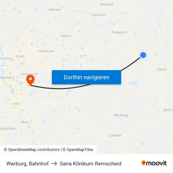 Warburg, Bahnhof to Sana Klinikum Remscheid map