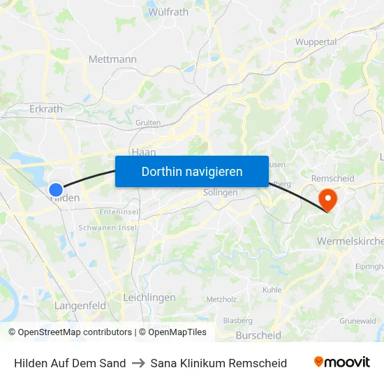 Hilden Auf Dem Sand to Sana Klinikum Remscheid map