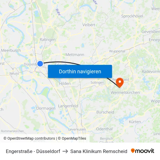 Engerstraße - Düsseldorf to Sana Klinikum Remscheid map