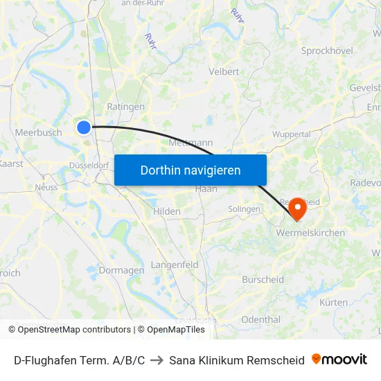 D-Flughafen Term. A/B/C to Sana Klinikum Remscheid map