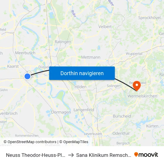 Neuss Theodor-Heuss-Platz to Sana Klinikum Remscheid map