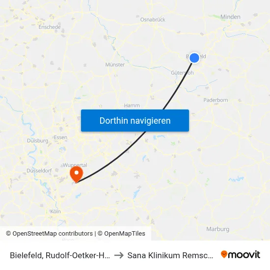 Bielefeld, Rudolf-Oetker-Halle to Sana Klinikum Remscheid map
