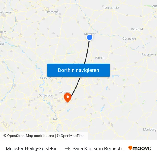 Münster Heilig-Geist-Kirche to Sana Klinikum Remscheid map