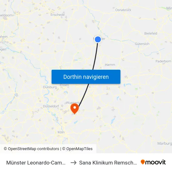 Münster Leonardo-Campus to Sana Klinikum Remscheid map