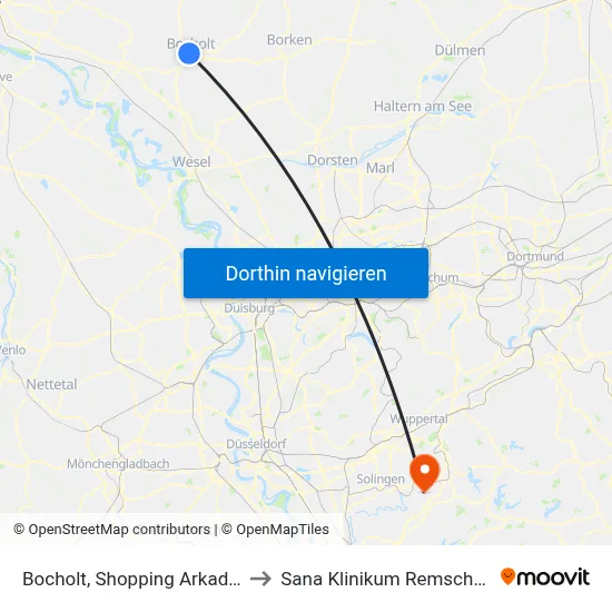 Bocholt, Shopping Arkaden to Sana Klinikum Remscheid map