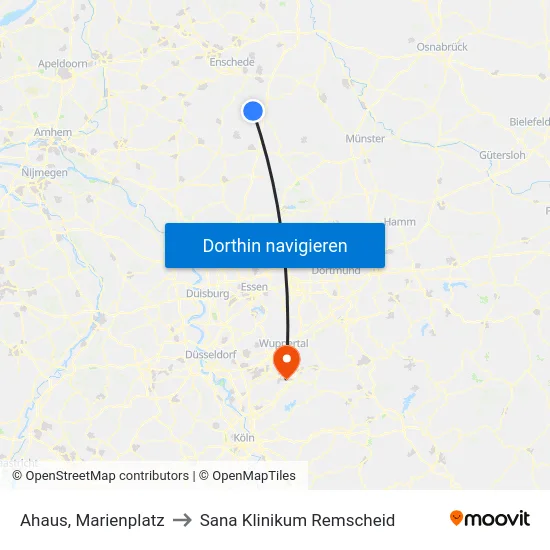 Ahaus, Marienplatz to Sana Klinikum Remscheid map