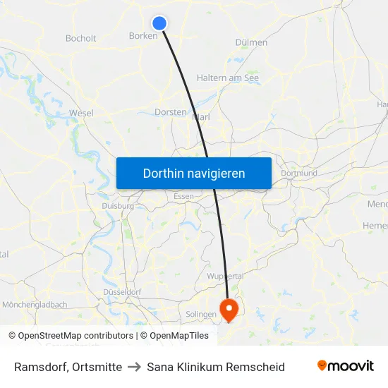 Ramsdorf, Ortsmitte to Sana Klinikum Remscheid map
