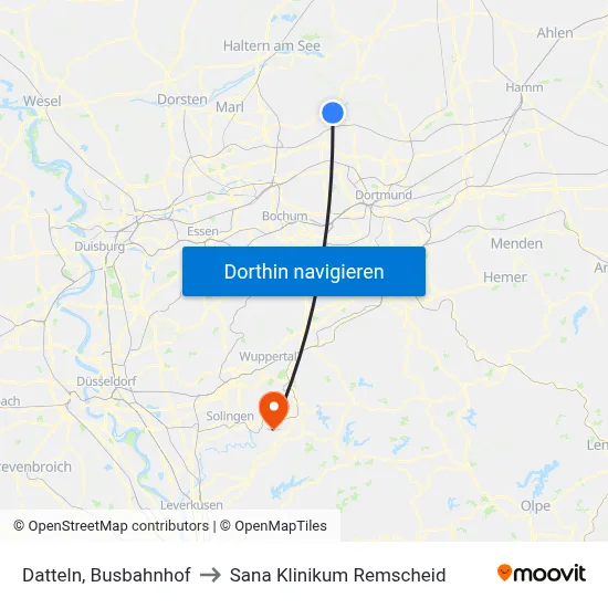 Datteln, Busbahnhof to Sana Klinikum Remscheid map