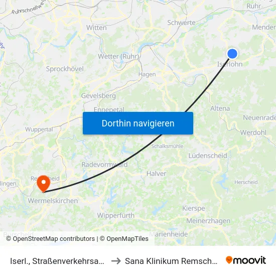 Iserl., Straßenverkehrsamt to Sana Klinikum Remscheid map