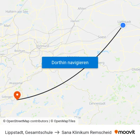 Lippstadt, Gesamtschule to Sana Klinikum Remscheid map