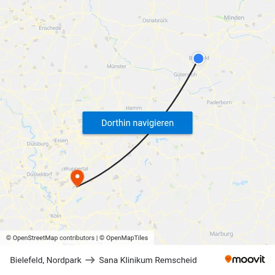 Bielefeld, Nordpark to Sana Klinikum Remscheid map