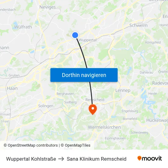 Wuppertal Kohlstraße to Sana Klinikum Remscheid map