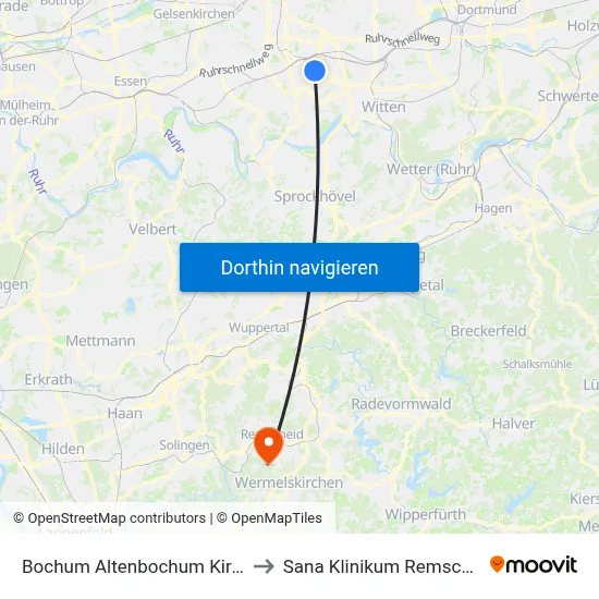 Bochum Altenbochum Kirche to Sana Klinikum Remscheid map