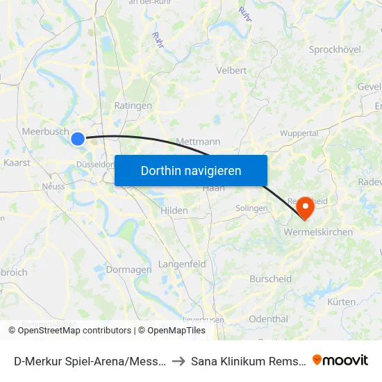 D-Merkur Spiel-Arena/Messe Nord to Sana Klinikum Remscheid map