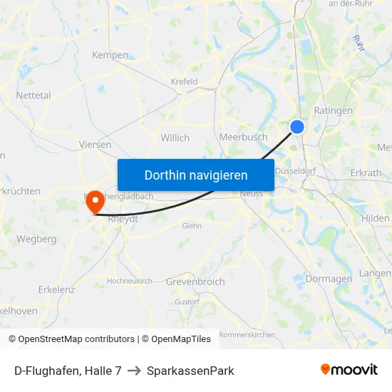 D-Flughafen, Halle 7 to SparkassenPark map