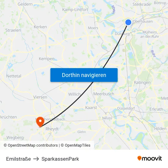 Emilstraße to SparkassenPark map