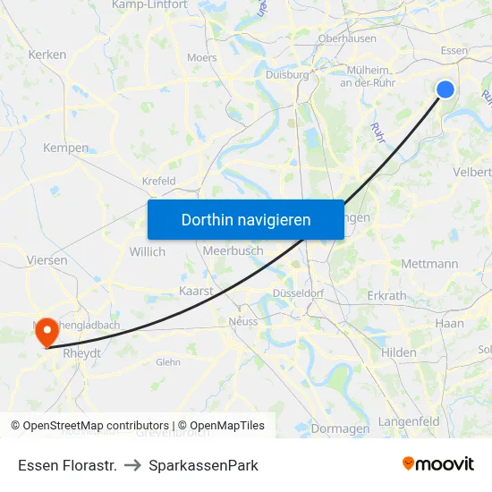 Essen Florastr. to SparkassenPark map