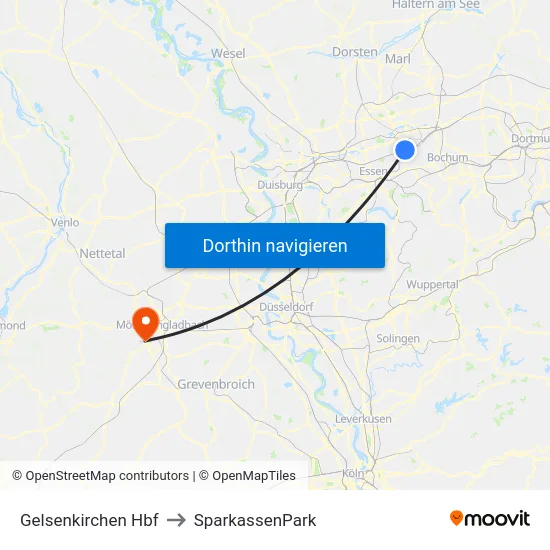 Gelsenkirchen Hbf to SparkassenPark map
