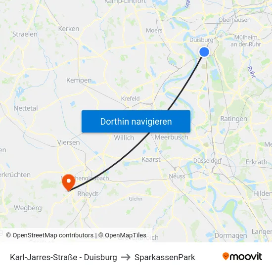 Karl-Jarres-Straße - Duisburg to SparkassenPark map
