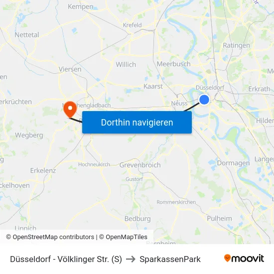 Düsseldorf - Völklinger Str. (S) to SparkassenPark map