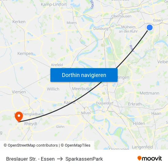 Breslauer Str. - Essen to SparkassenPark map