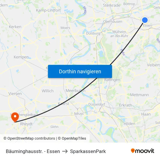 Bäuminghausstr. - Essen to SparkassenPark map