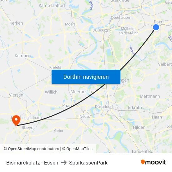 Bismarckplatz - Essen to SparkassenPark map