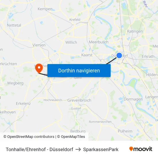 Tonhalle/Ehrenhof - Düsseldorf to SparkassenPark map