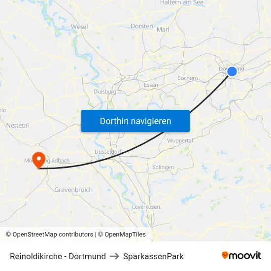Reinoldikirche - Dortmund to SparkassenPark map