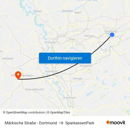 Märkische Straße - Dortmund to SparkassenPark map