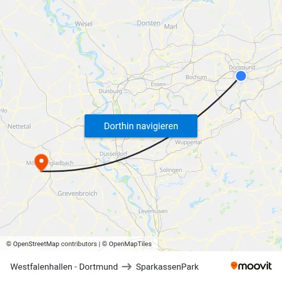 Westfalenhallen - Dortmund to SparkassenPark map