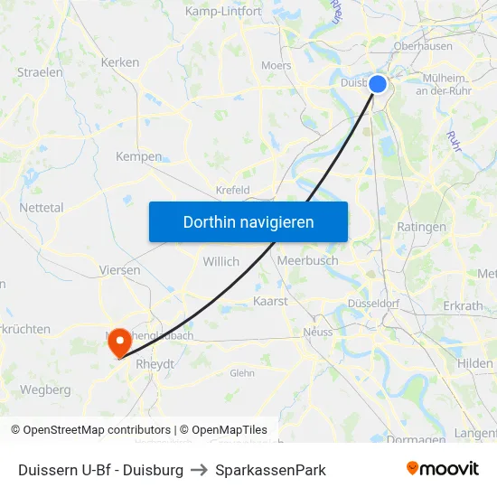 Duissern U-Bf - Duisburg to SparkassenPark map