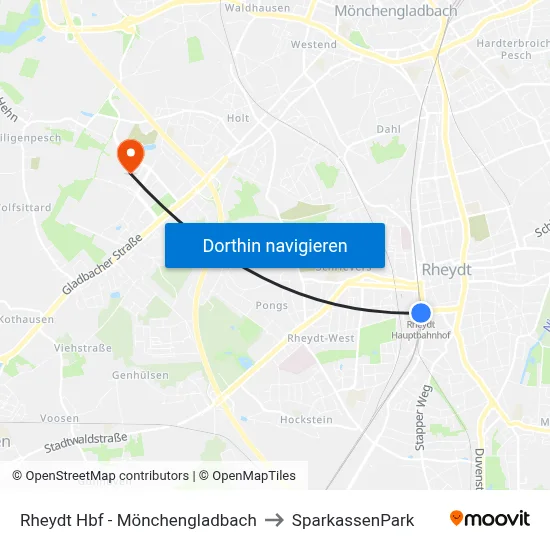 Rheydt Hbf - Mönchengladbach to SparkassenPark map