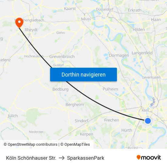 Köln Schönhauser Str. to SparkassenPark map