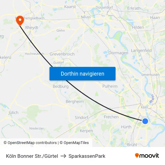 Köln Bonner Str./Gürtel to SparkassenPark map