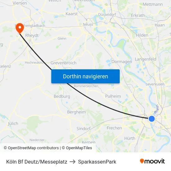Köln Bf Deutz/Messeplatz to SparkassenPark map