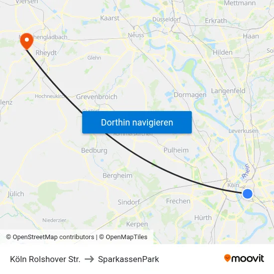 Köln Rolshover Str. to SparkassenPark map