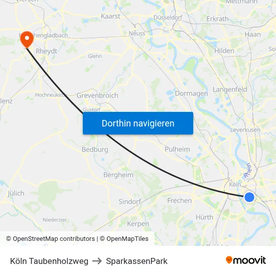Köln Taubenholzweg to SparkassenPark map