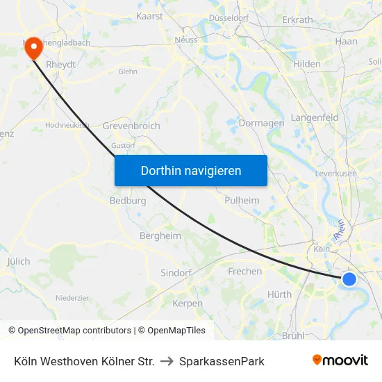 Köln Westhoven Kölner Str. to SparkassenPark map