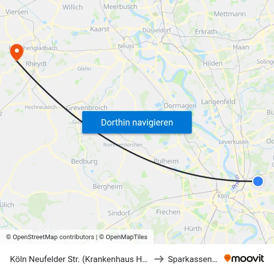 Köln Neufelder Str. (Krankenhaus Holweide) to SparkassenPark map