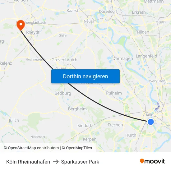 Köln Rheinauhafen to SparkassenPark map