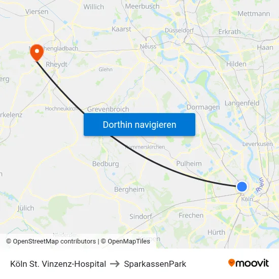 Köln St. Vinzenz-Hospital to SparkassenPark map
