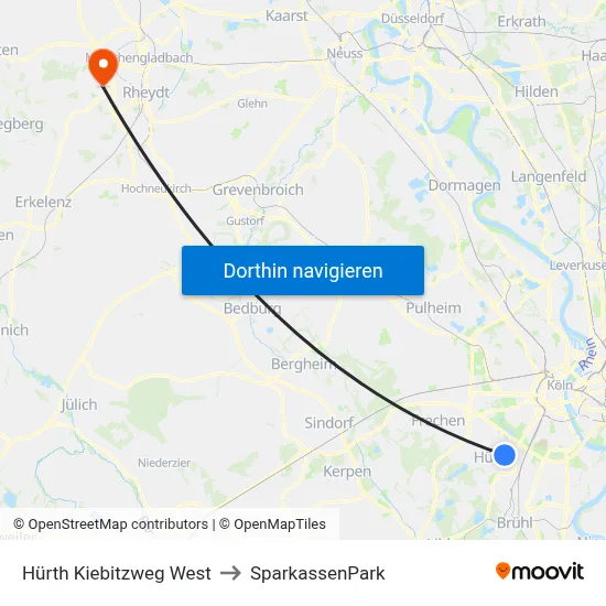 Hürth Kiebitzweg West to SparkassenPark map