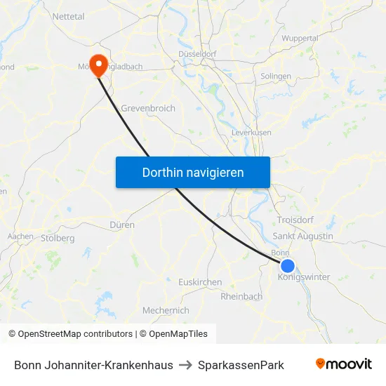 Bonn Johanniter-Krankenhaus to SparkassenPark map